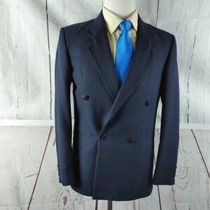 Cellini Collection 38R Double Breasted 4 Button Blue Suit Blazer